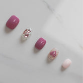 Vibeficant Progel Glitter Purple Handmade Gel Press on Nails Short Squoval Heart Design